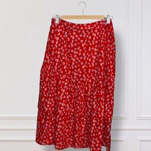 INFLUENCE RED FLORAL TIERED MAXI SKIRT